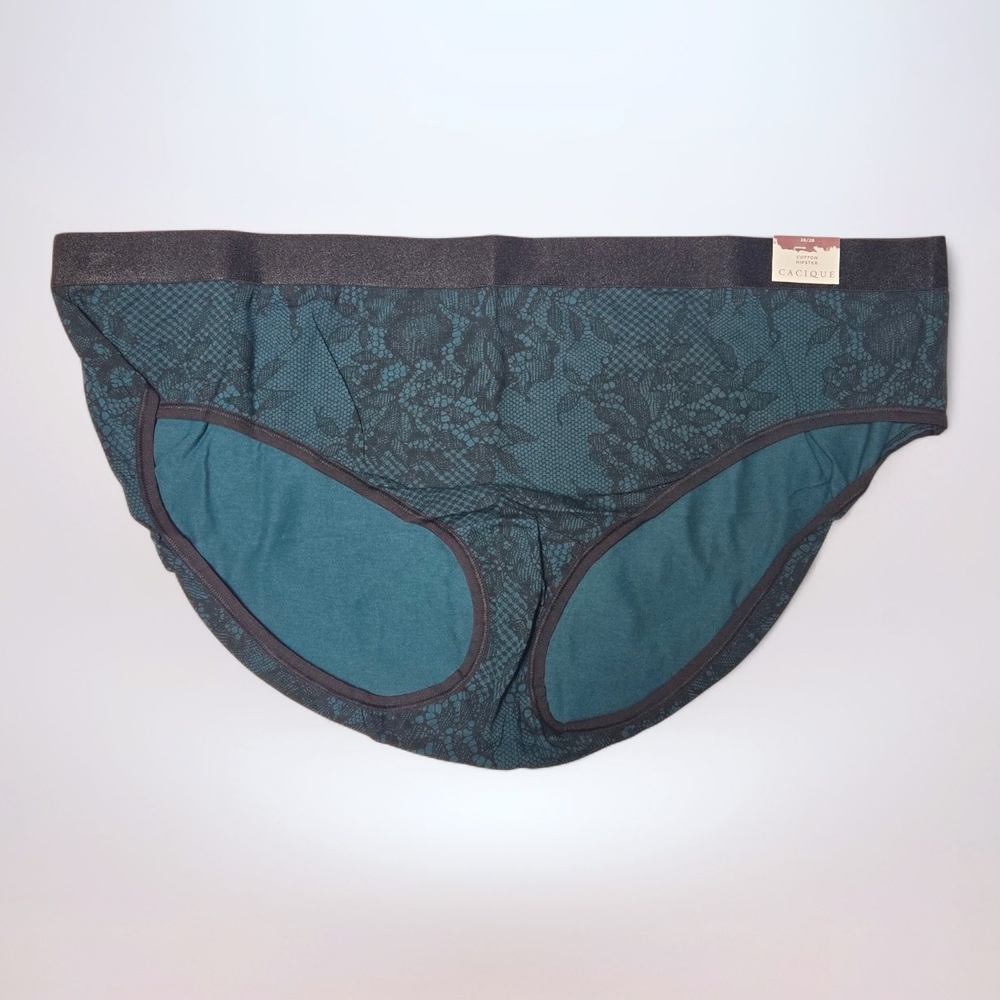 Cacique Lane Bryant Hipster Panties Teal Black Lace Cotton 26/28 (4X)